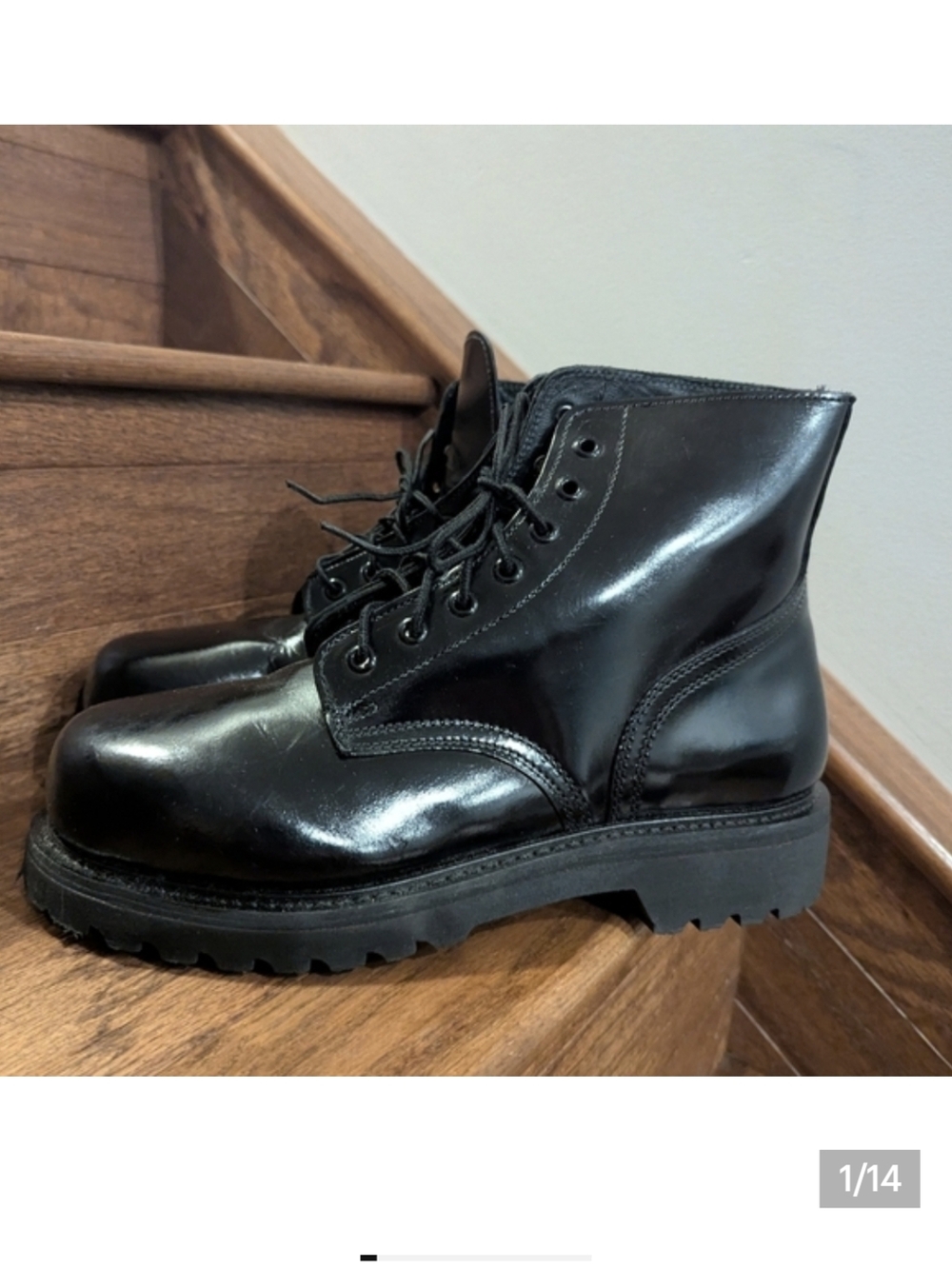 Boulet Boots, Black Leather Steel Toe Vibram Sole Military Boot Size 9.5